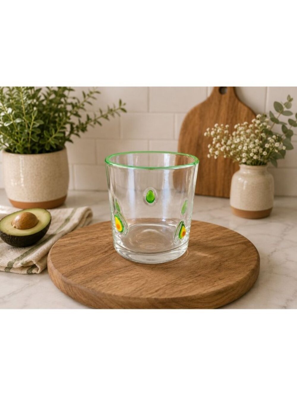 New Green & Yellow Avacado W/ Pit Barware Beverage Glass Cup Tumbler